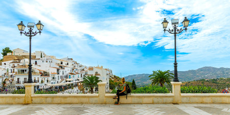 Traveler female in famous village of Frigiliana, Andalusia in Spain- Malaga Provinceの写真素材