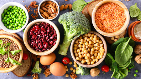 Vegan Protein food sources selection, legumes and vegetablesの写真素材