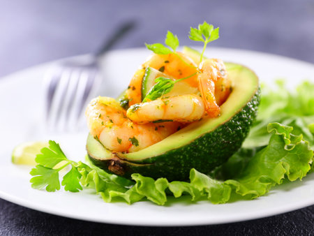 avocado with shrimp saladの写真素材