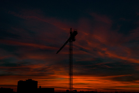Construction site in sunsetの写真素材