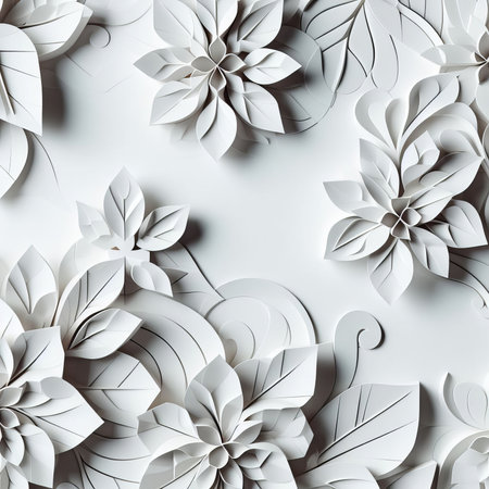 White geometric floral leaves 3d tiles wall texture backgroundの素材