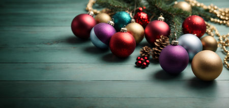 Beautiful christmas balls banner with text spaceの素材