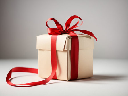 Gift box with red ribbon isolated on white backgroundの素材