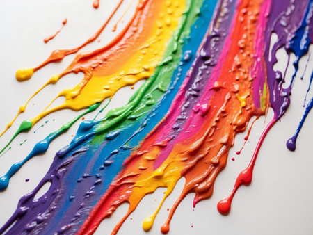 Colorful paint splashes on white backgroundの素材