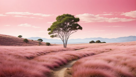 Beautiful pink Hairawn muhly landscapeの素材
