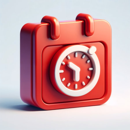 3d Red Calendar Clock Icon on a white backgroundの素材