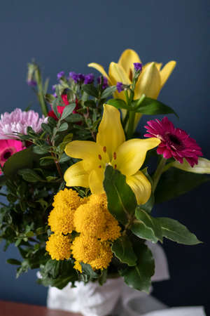 Beautiful spring bouquet of flowers. Different types of flowers.