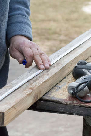 Wood processing with different tools. Working process.の写真素材