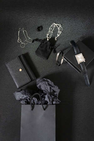 Empty black gift boxes. Black Friday. On a black background