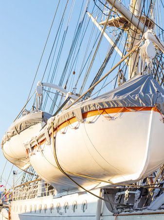 detail of a sailboat in the port of Barcelona, Spain.の写真素材
