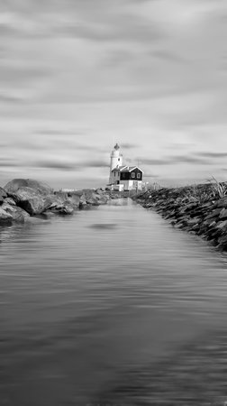 Lighthouse on the coast of the Baltic Sea. black and white.の写真素材