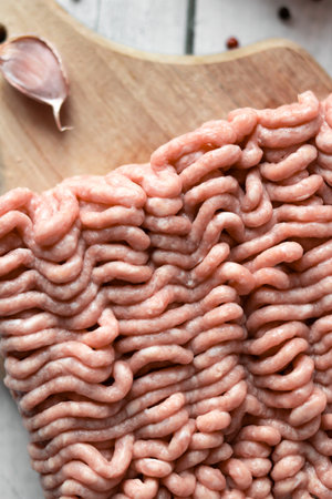 minced meat on a cutting board, top view, close-upの写真素材