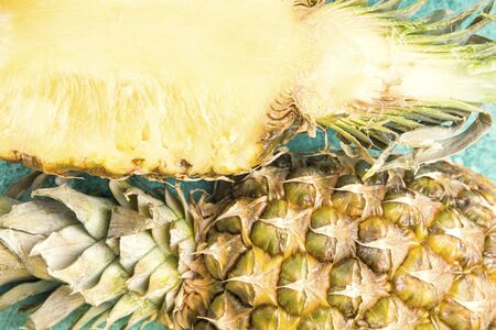 Sliced pineapple on a top view close-up. Tropical fruitの写真素材