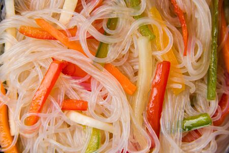 Fungose noodles with vegetables close-up. Traditional asian foodの写真素材