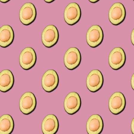 Avocado seamless pattern on a purple backgroundの写真素材