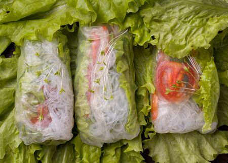 spring rolls with vegetables close-upの写真素材