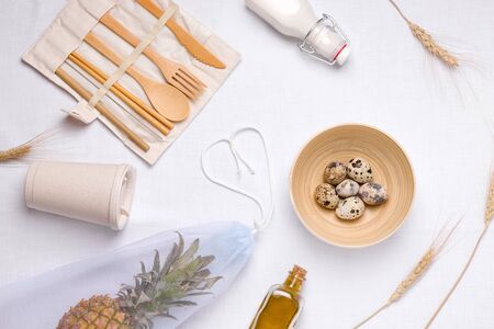 layout in a top view on a white background environmentally friendly accessories for the bathroom and kitchen. zero waste conceptの写真素材