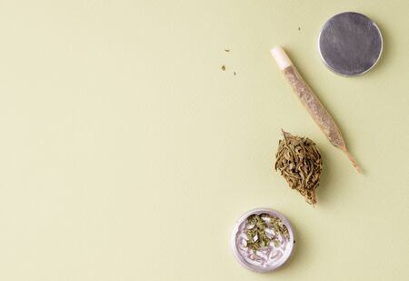 marijuana on a green background copy spaceの写真素材