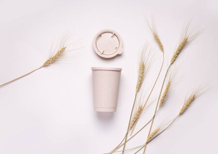 reusable coffee cup on a white background. copy spaceの写真素材