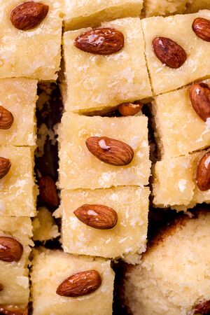 Oriental cuisine pie with semolina. Basbus pie texture closeupの写真素材