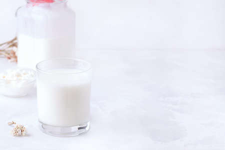 dairy products on a white background. copy spaceの写真素材