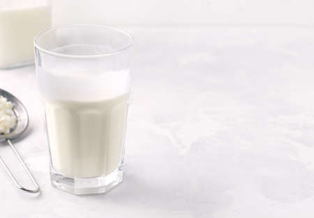 Fermented milk drink kefir on a white background. Copy spaceの写真素材