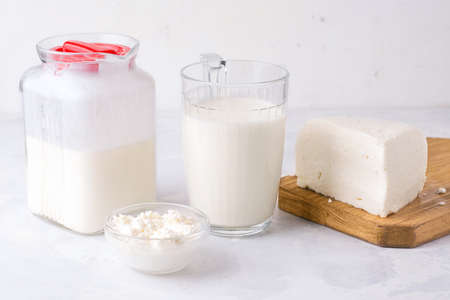 Dairy products on a white background. Rusticの写真素材