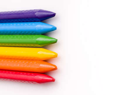 Drawing concept. Crayons on a white background. Copy space. Bannerの写真素材