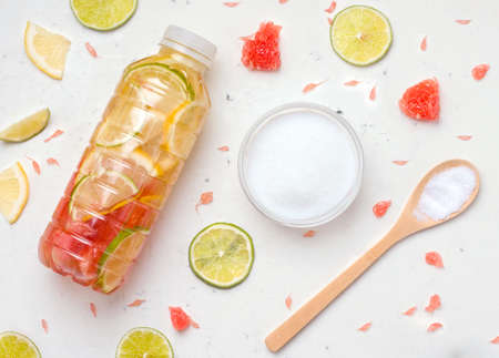 The concept of drinks with collagen for the variety. Collagen powder on a white backgroundの写真素材