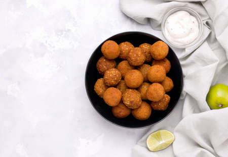 Middle Eastern cuisine. Fried falafel. Copy spaceの写真素材