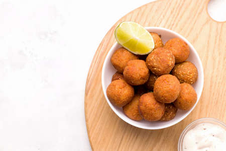 Middle Eastern food. Fried falafel on a light backgroundの写真素材