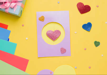 Diy card with a rotating heart for the holiday step by step. Step seven. Look at the finished postcardの写真素材