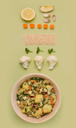 Vegan salad with cauliflower. View from above. knolingの写真素材