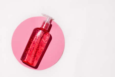 Berry shower gel on a white background. View from above. Copy spaceの写真素材