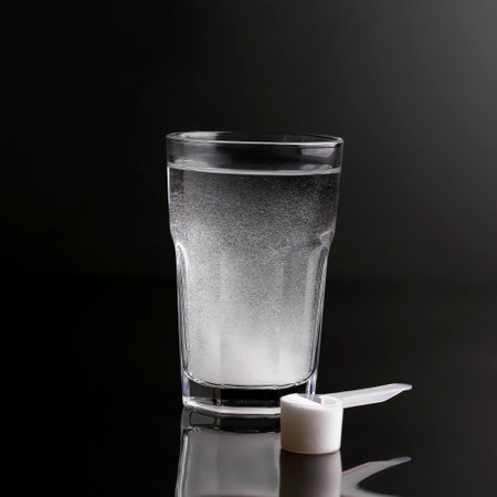 Drink for athletes in a glass on a black backgroundの写真素材