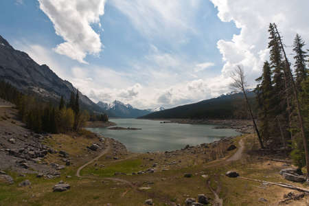Medicine Lake is located within Jasper National Park, Alberta, Canada  It is located southeast of the townsite of Jasper  Medicine Lake is is a relatively shallow lake and is part of the Maligne Valley watershed which is mainly glacial fed のeditorial素材