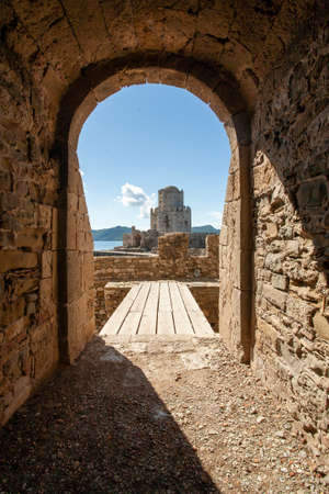 A vertical shot of the ancient Venetian fortress near Methoni in Greece
