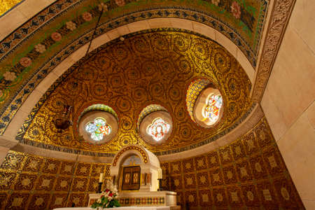 A low angle shot of an altar in a historic church in the Eifel region, Germanyのeditorial素材