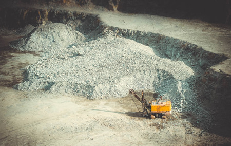 yellow car for getting granite quarry, filterの写真素材