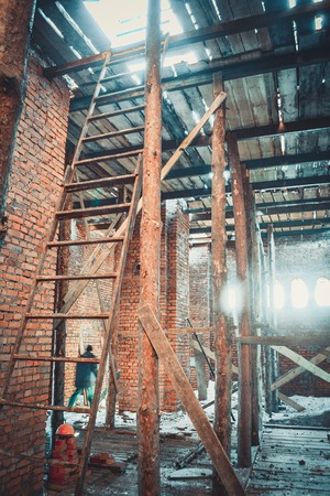 wooden scaffolding on a building site, filterの写真素材