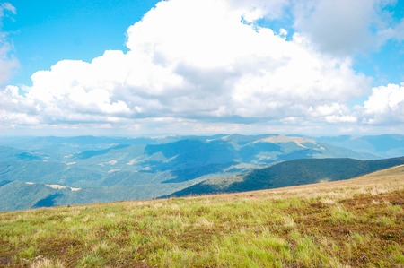 Carpathian mountains landscape cloudy day with filterの写真素材