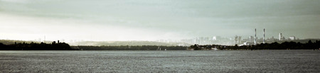 panorama city river sky with  black and white filterの写真素材