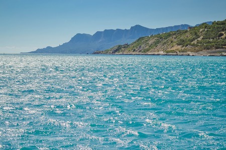 sea and coastline with mountains with filterの写真素材