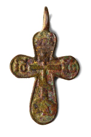 Christian cross old isolated on white backgroundの写真素材