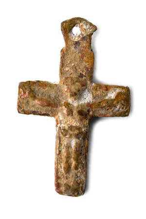 ancient crosses macro isolated on white backgroundの写真素材
