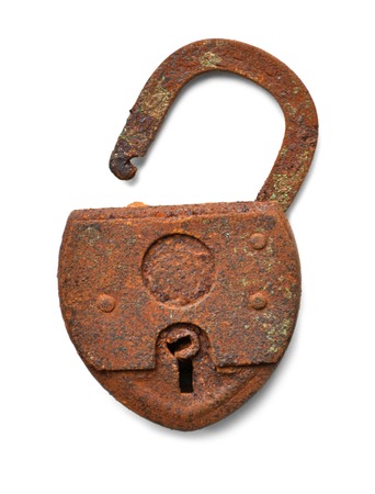 old rusty padlock isolated on white backgroundの写真素材