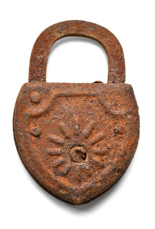 ancient door lock isolated on white backgroundの写真素材