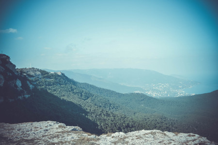 Mountain View from the top with the blue sky, the Southern Coast of Crimea, filterの写真素材