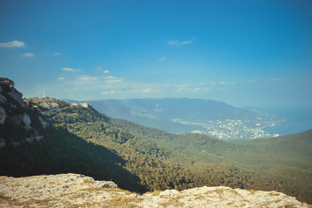 Mountain View from the top with the blue sky, the Southern Coast of Crimea, filterの写真素材