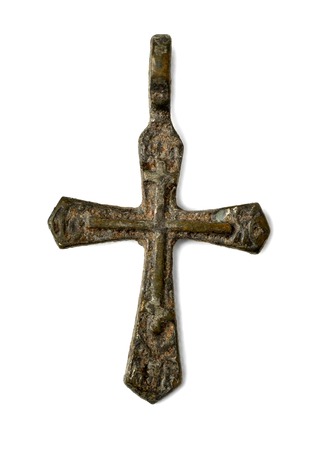 old vintage pectoral cross isolated on white backgroundの写真素材